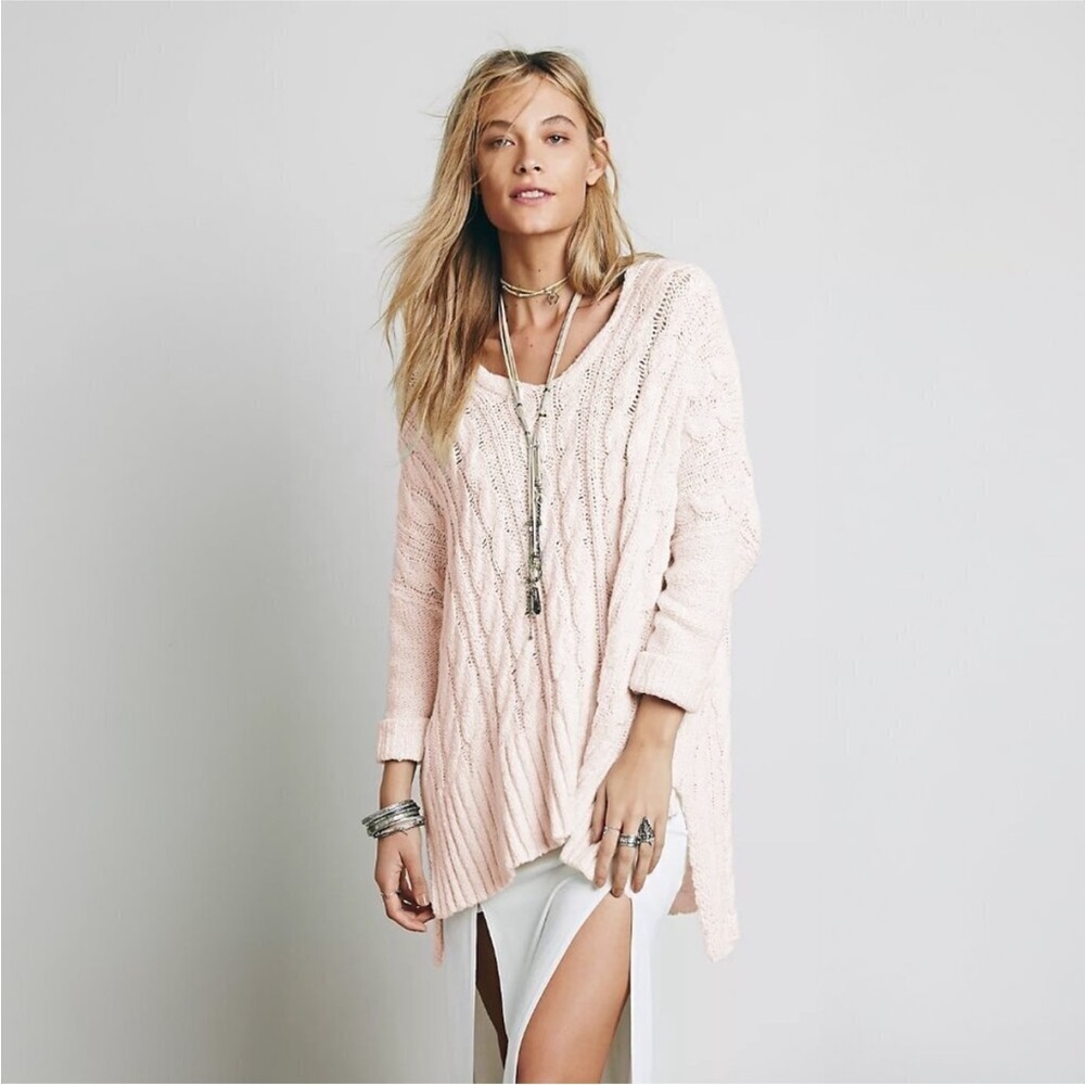 Free People Easy Cable Sweater Champagne Light Pink Size Small